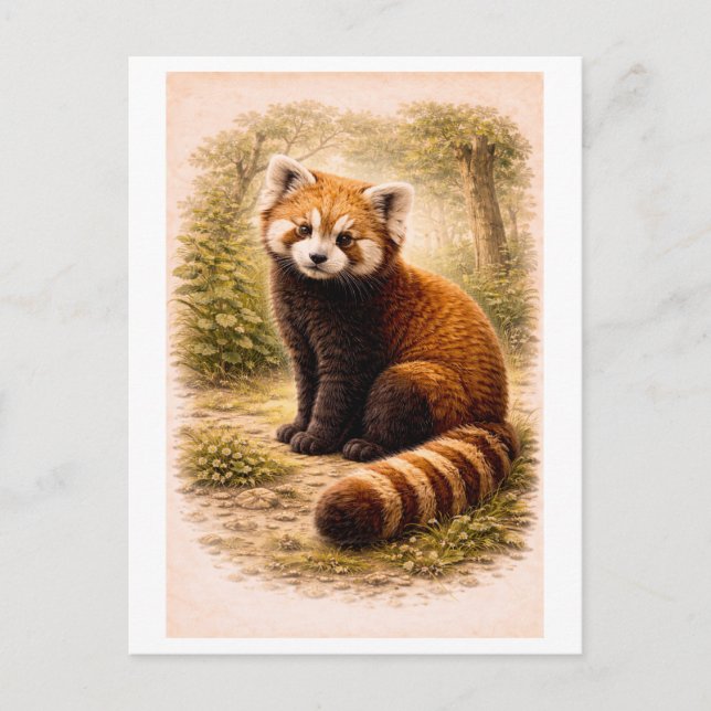 Carte Postale Vintage-Style Red Panda Illustration (Devant)