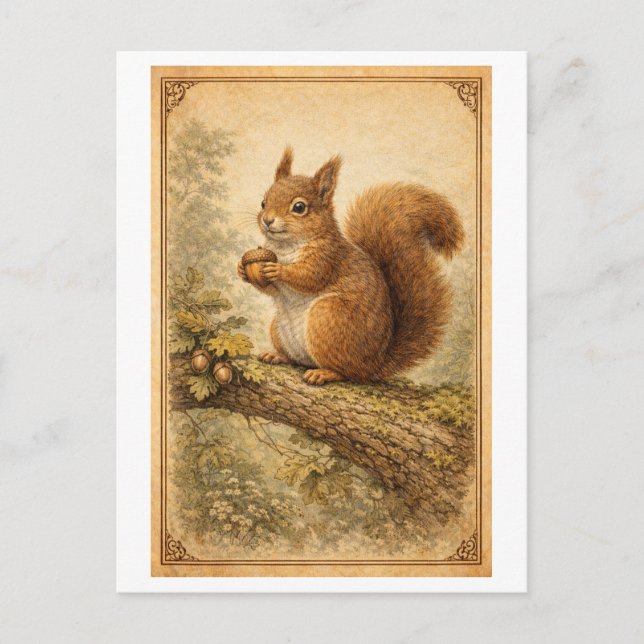 Carte Postale Vintage-Style Squirrel Illustration (Devant)