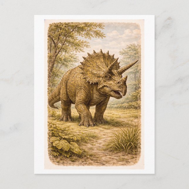 Carte Postale Vintage-Style Triceratops lllustration (Devant)