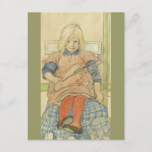 Carte Postale Vintage suédoise fille sur chaise plaid