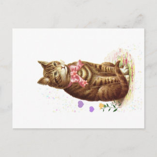 Carte Postale vintage Tabby Chat Avec Bow Rose