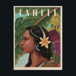 Carte Postale Vintage Tahiti Island girl<br><div class="desc">Beautiful hand painted poster in a naive style featuring a Pacific Islander woman from Bora Bora in the Society Islands,  against a tropical banana plantation on the island of Tahiti. Colours include greens blue,  purple pink tropical leaves and flowers.</div>