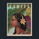 Carte Postale Vintage Tahiti Island girl<br><div class="desc">Beautiful hand painted poster in a naive style featuring a Pacific Islander woman from Bora Bora in the Society Islands,  against a tropical banana plantation on the island of Tahiti. Colours include greens blue,  purple pink tropical leaves and flowers.</div>