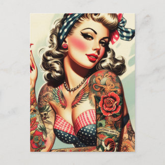 Carte Postale Vintage Tattoo Old School Pin-up