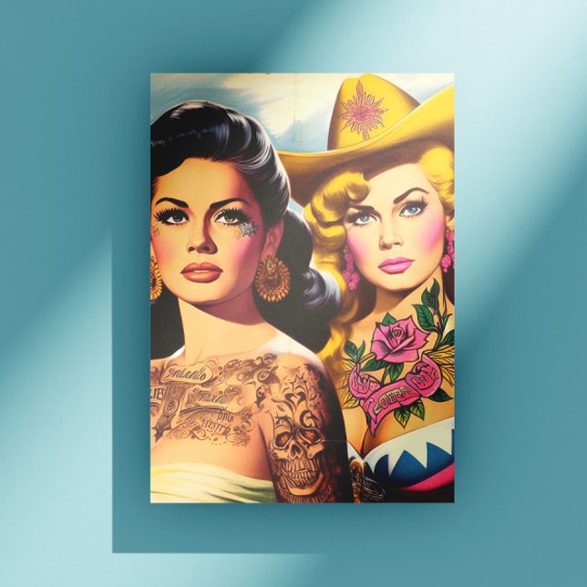 Carte Postale Vintage Tattooed Cowgirls (Créateur téléchargé)