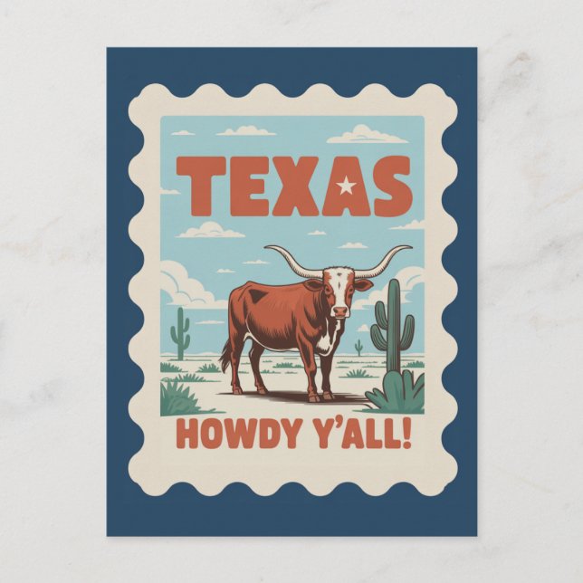 Carte Postale Vintage Texas Classic Cowboy Longhorn (Devant)