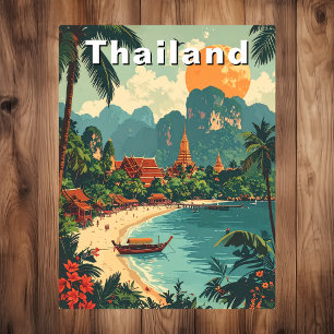 Carte Postale Vintage Thaïlande Tropical Beach Travel Art