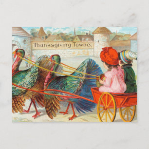 Carte Postale Vintage Thanksgiving Enfants et dindes