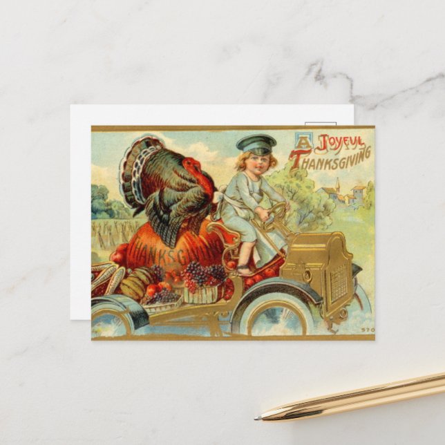 Carte postale vintage Thanksgiving Holiday turkey (Devant/Arrière en situation)