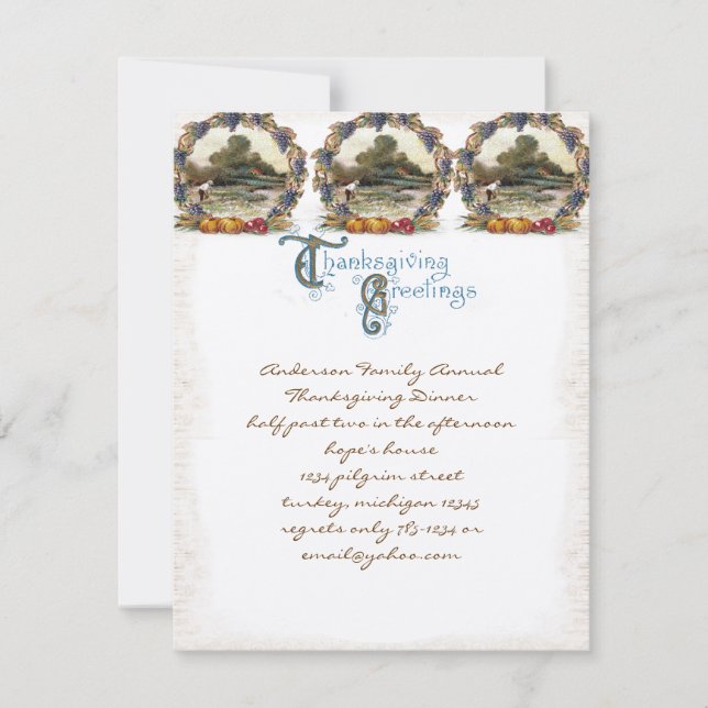 Carte postale vintage Thanksgiving Turquie Invitat (Devant)