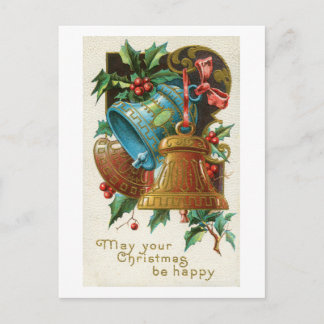 Carte Postale Vintage Three Bells With Holly Postcard
