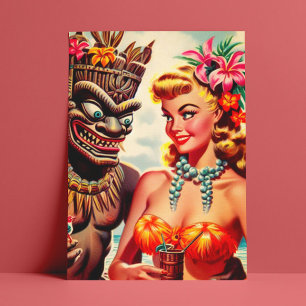 Carte Postale Vintage Tiki Pin-up