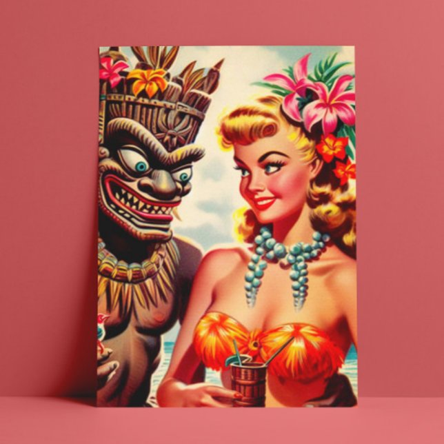 Carte Postale Vintage Tiki Pin-up (Créateur téléchargé)