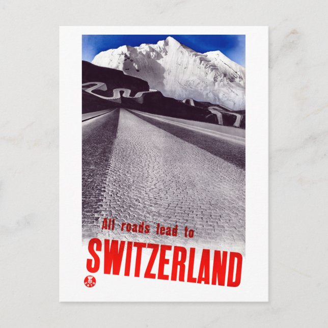 Carte Postale Vintage Toutes les routes mènent à Suisse Travel P (Devant)