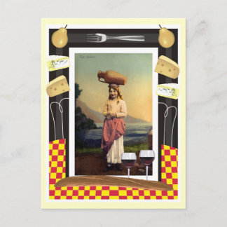 Carte Postale Vintage traditionnelle Sicile fille, vin et fromag