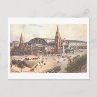 Carte Postale Vintage Train Station in Hamburg, Germany,