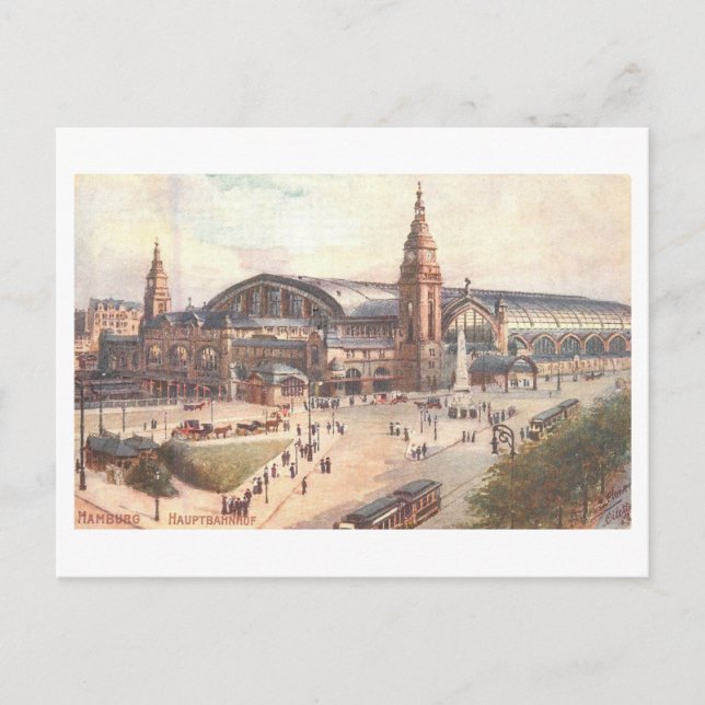 Carte Postale Vintage Train Station in Hamburg, Germany, (Devant)