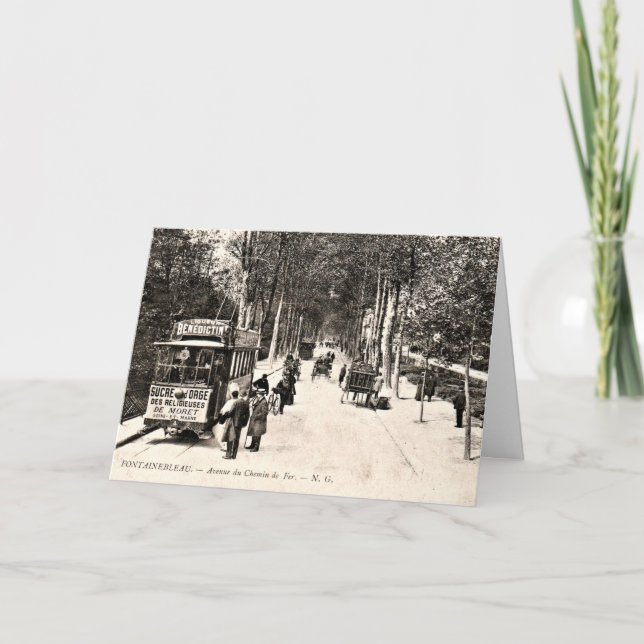 Carte postale vintage, Tramway à Fontainbleau (Devant)