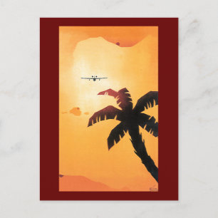Carte Postale Vintage Travel, Airplane Over Hawaiian Islands