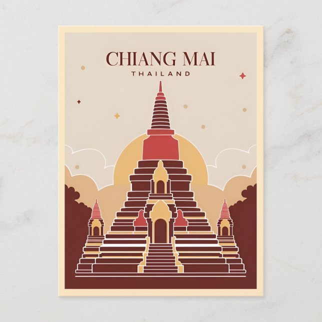 Carte Postale Vintage Travel Chiang Mai Thaïlande Vector Graphis (Devant)