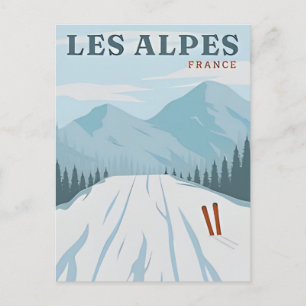 Carte Postale Vintage travel les alpes France retro aquarelle