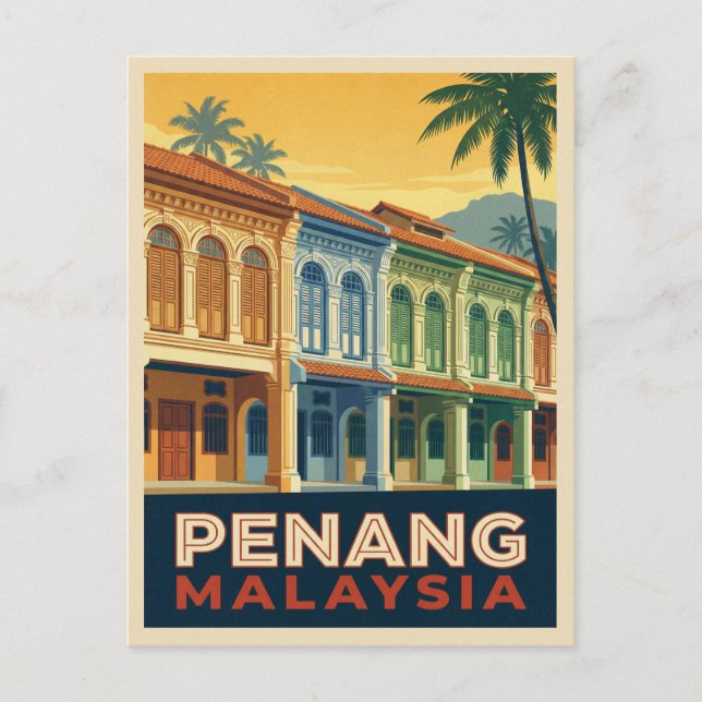 Carte Postale Vintage Travel Penang Malaysia Retro Scenic (Devant)