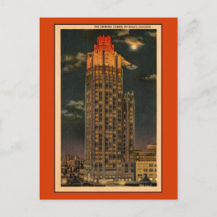 Carte Postale Vintage Tribune Tower By Night Chicago