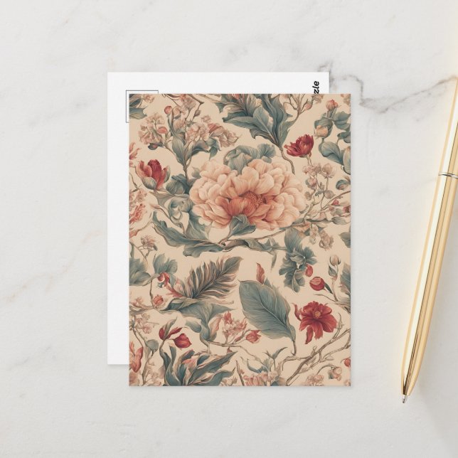 Carte Postale Vintage Tropical Floral Flowers Antique (Devant/Arrière en situation)