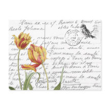 Carte postale Vintage Tulip Bird en français