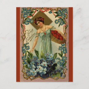 Carte Postale Vintage Un panier de coeurs Saint-Valentin
