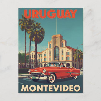 Carte Postale Vintage Uruguay Travel Poster Convertible Car