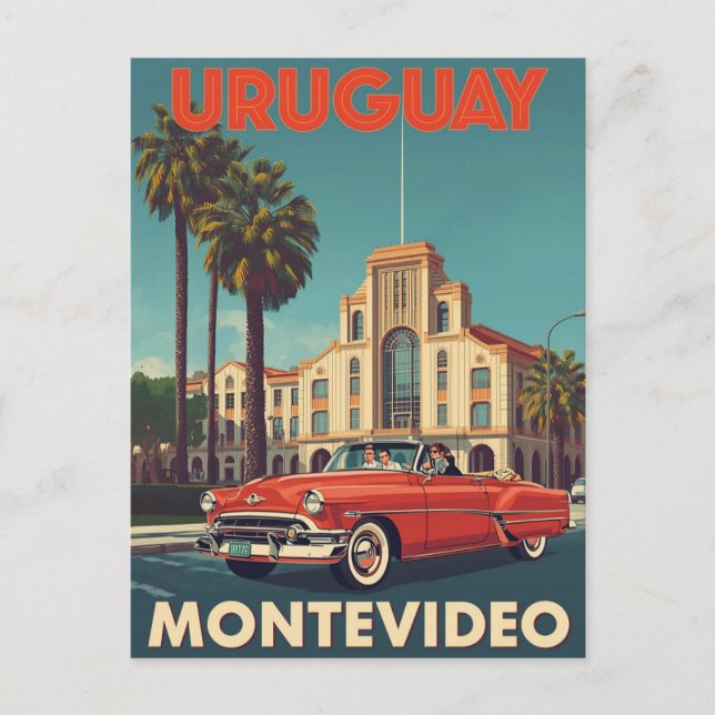 Carte Postale Vintage Uruguay Travel Poster Convertible Car (Devant)
