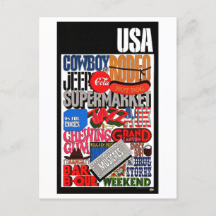 Carte Postale Vintage USA Mots clés Poster de voyage