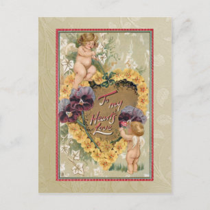 Carte Postale Vintage Valentine Cherubs et Pansies