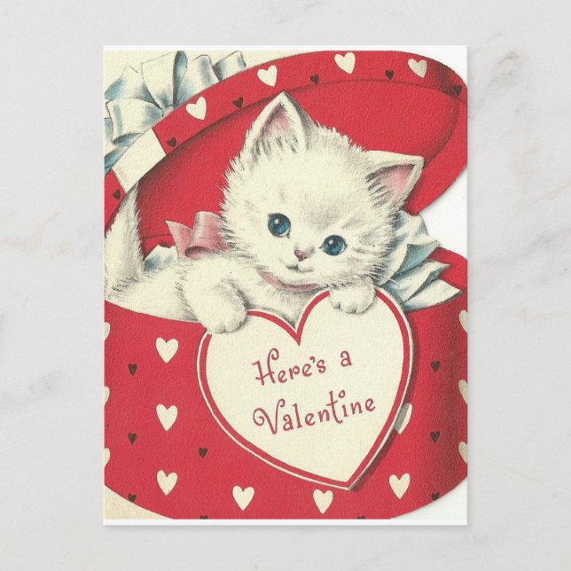 Carte postale Vintage Valentine Kitten blanc adora (Devant)