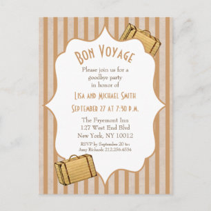 Carte Postale Vintage valise Bon Voyage Goodbye Party Invitation