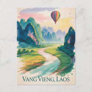 Carte Postale Vintage Vang Vieng Laos Voyage aquarelle