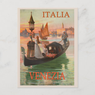 Carte Postale Vintage Venice Italie Gondola Travel