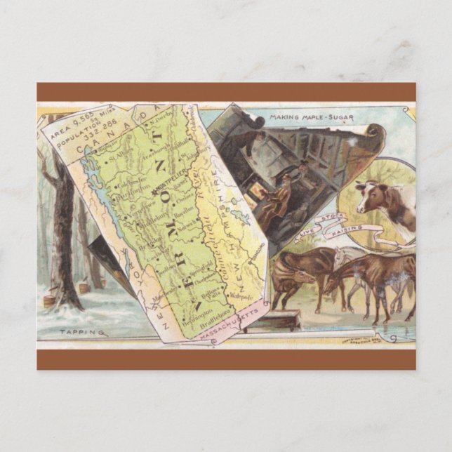Carte Postale Vintage Vermont Map (Devant)