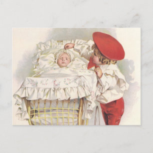 Carte Postale Vintage Victorian Children, Child and Baby in Pram