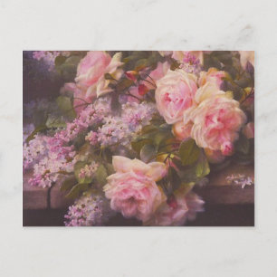 Carte Postale Vintage Victorian Pink Roses and Lilac Postcard