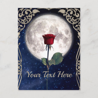 Carte Postale Vintage, Victorien, Art Déco, Rose rouge, Ciel noc