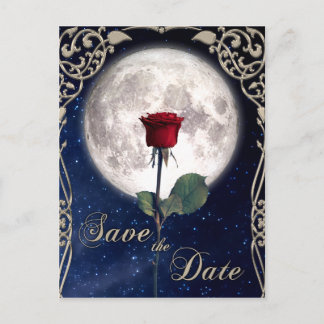 Carte Postale Vintage, Victorien, Art Déco, Rose rouge, Ciel noc