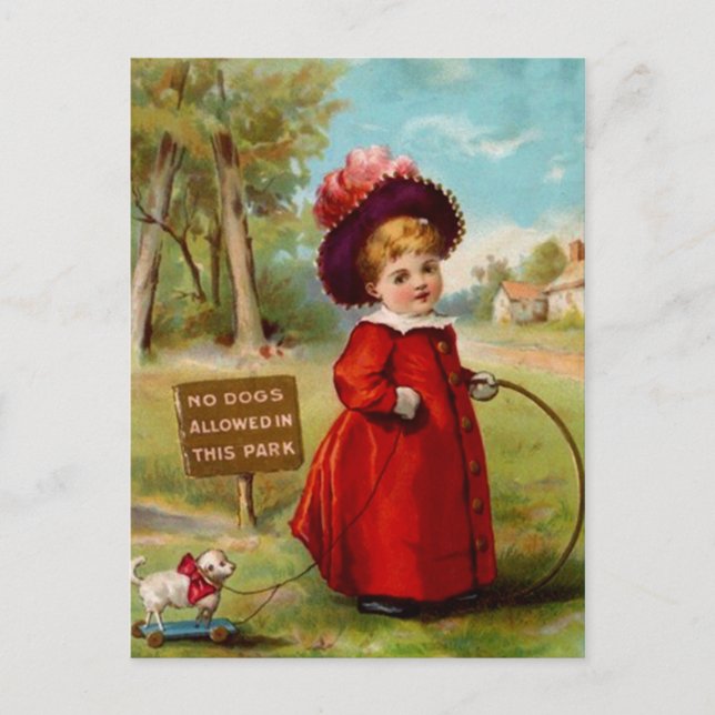 CARTE POSTALE vintage VICTORIENNE POUR FILLE CHIEN (Devant)