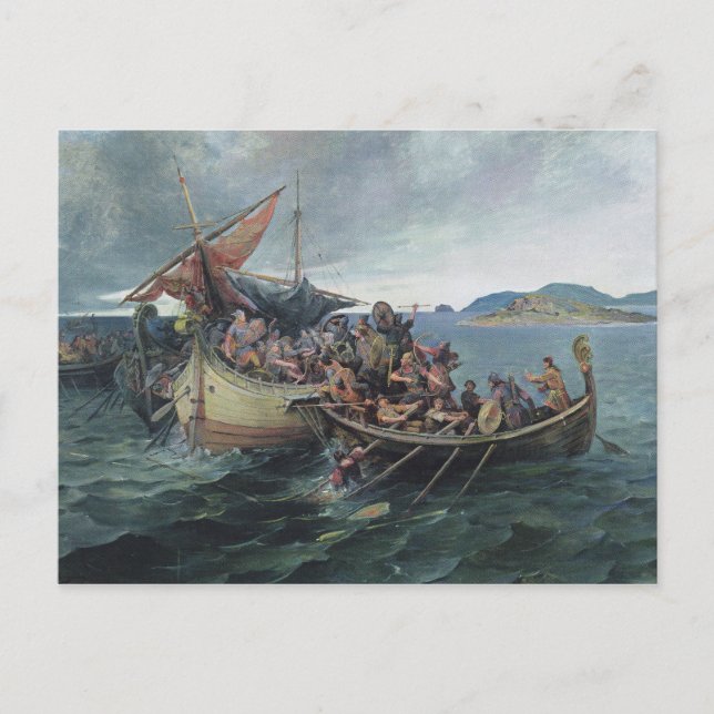 Carte Postale Vintage Viking Naval Battle Artwork (Devant)