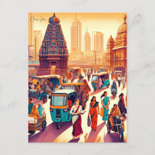 Carte Postale Vintage ville de voyage Chennai Inde rétro vacance