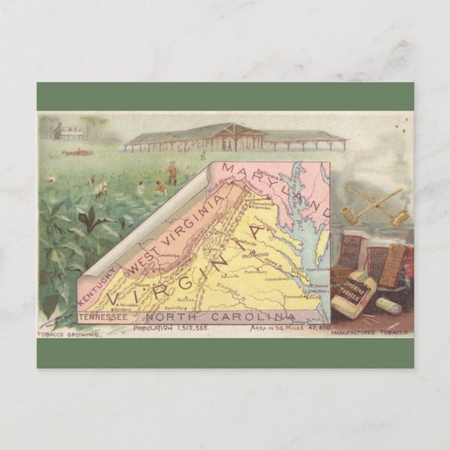 Carte Postale Vintage Virginia Map (Devant)