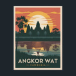 Carte Postale Vintage voyage Angkor Wat Cambodia Retro Sunset<br><div class="desc">Découvrez les merveilles antiques d'Angkor Vat avec ce design rétro captivant inspiré du voyage. Insufflée de vibrations nostalgiques et de charme vintage,  cette pièce capture l'emblématique site du patrimoine mondial dans un style minimaliste rétro qui associe esthétique du milieu du siècle à une touche moderne.</div>