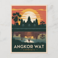 Vintage voyage Angkor Wat Cambodia Retro Sunset