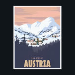 Carte Postale Vintage voyage Autriche ski station d'hiver art<br><div class="desc">vintage,  rétro,  voyage,  moderne,  aquarelle,  classique,  Autriche,  hiver,  station de ski, </div>